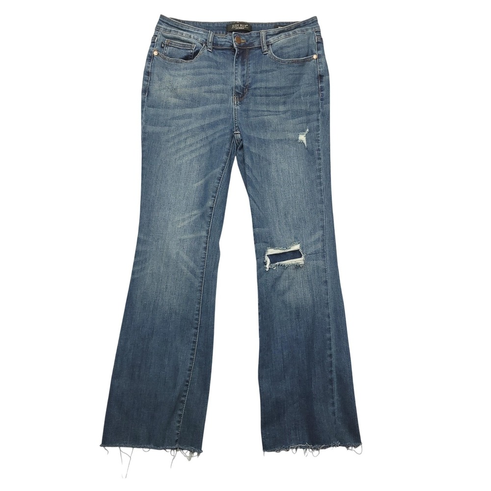 Judy Blue Jeans Womens 11/30 Blue Medium Wash Mid Rise Bootcut Distressed Denim